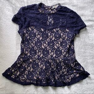 Blue lace peplum shirt